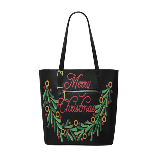 Merry Christmas Holly Needlepoint Red Green Euramerican Tote Bag/Small (Model 1655)