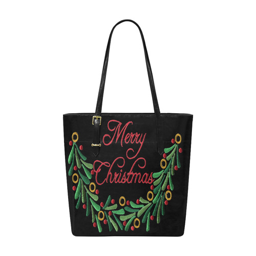 Merry Christmas Holly Needlepoint Red Green Euramerican Tote Bag/Small (Model 1655)
