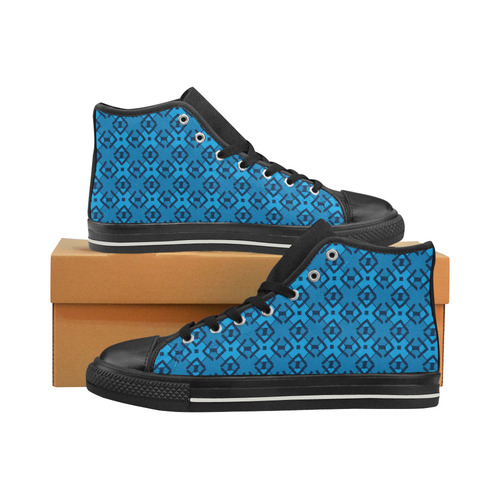 Blue Tribal Argyle Women's Classic High Top Canvas Shoes (Model 017)