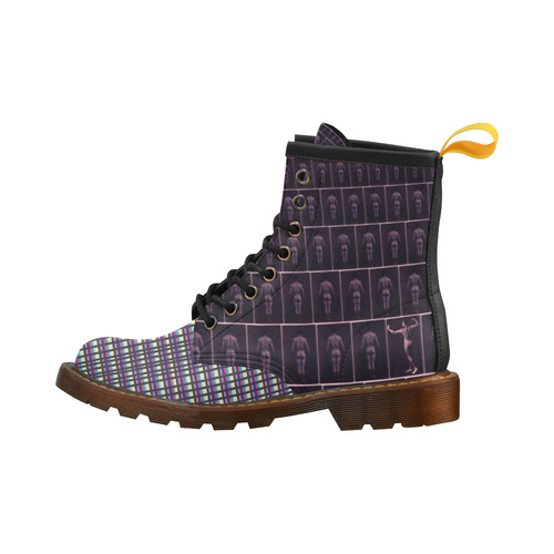 So Many Men (purple plaid) High Grade PU Leather Martin Boots For Men Model 402H