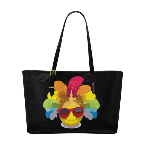 Cool Smiley With Sunglasses & Feathers Euramerican Tote Bag/Large (Model 1656)