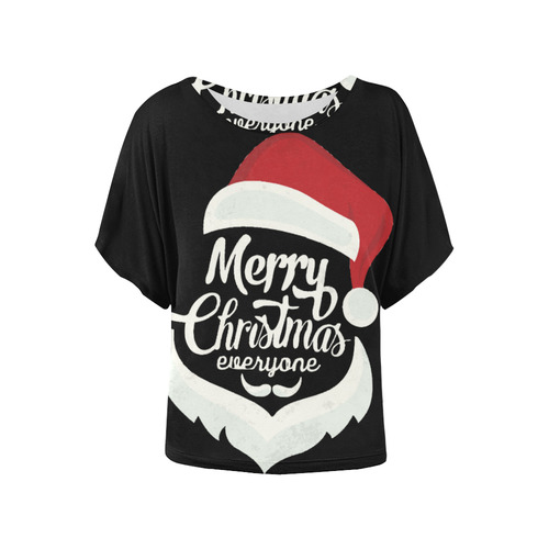 Merry Christmas Everyone Santa Claus Typography Women's Batwing-Sleeved Blouse T shirt (Model T44)