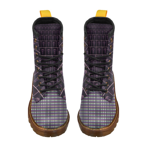 So Many Men (purple plaid) High Grade PU Leather Martin Boots For Men Model 402H