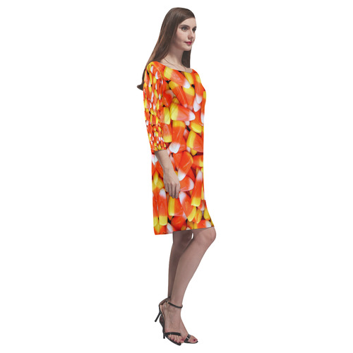 Halloween Candy Corn Rhea Loose Round Neck Dress(Model D22)