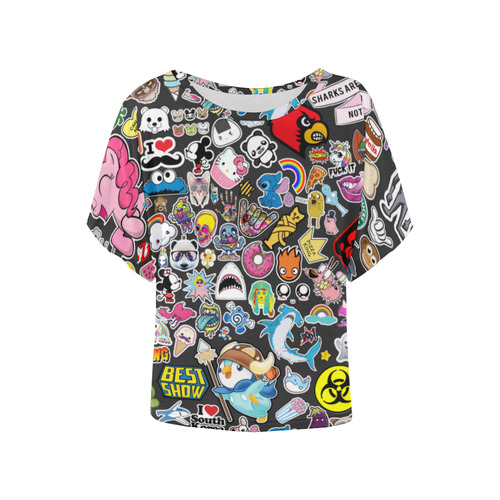 Stickers Women's Batwing-Sleeved Blouse T shirt (Model T44)