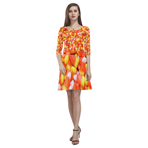 Halloween Candy Corn Tethys Half-Sleeve Skater Dress(Model D20)