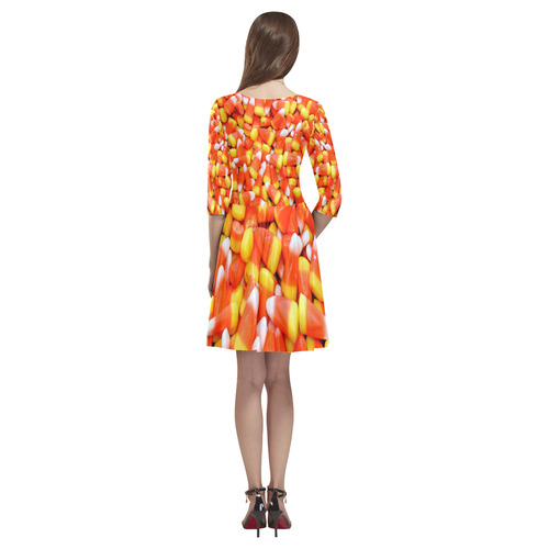Halloween Candy Corn Tethys Half-Sleeve Skater Dress(Model D20)