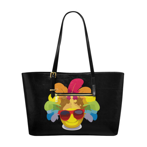 Cool Smiley With Sunglasses & Feathers Euramerican Tote Bag/Large (Model 1656)