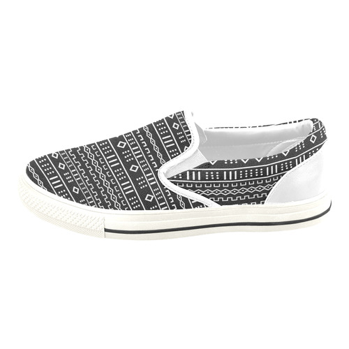 Black and White Modern Mudcloth Slip-on Canvas Shoes for Kid (Model 019)