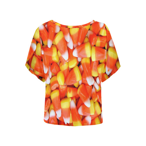 Halloween Candy Corn Women's Batwing-Sleeved Blouse T shirt (Model T44)