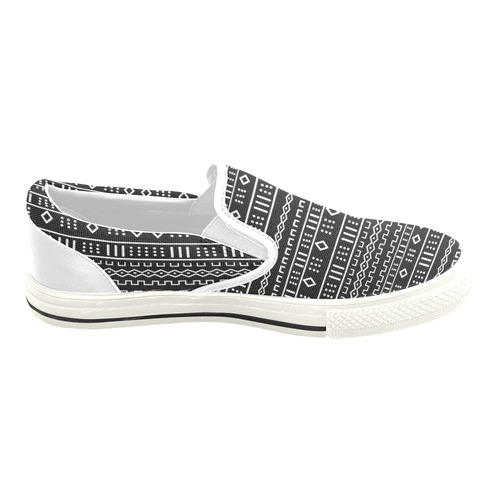 Black and White Modern Mudcloth Slip-on Canvas Shoes for Kid (Model 019)