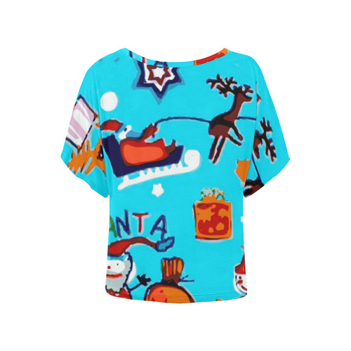Christmas Santa Reindeer Christmas Gifts Women's Batwing-Sleeved Blouse T shirt (Model T44)