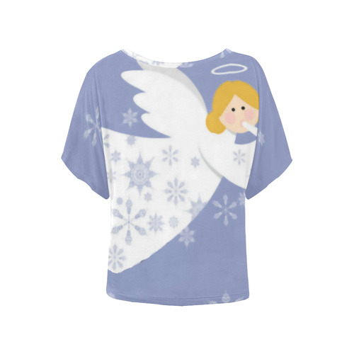 Beautiful Christmas Angel Snow Snowflakes Trumpet Women's Batwing-Sleeved Blouse T shirt (Model T44)