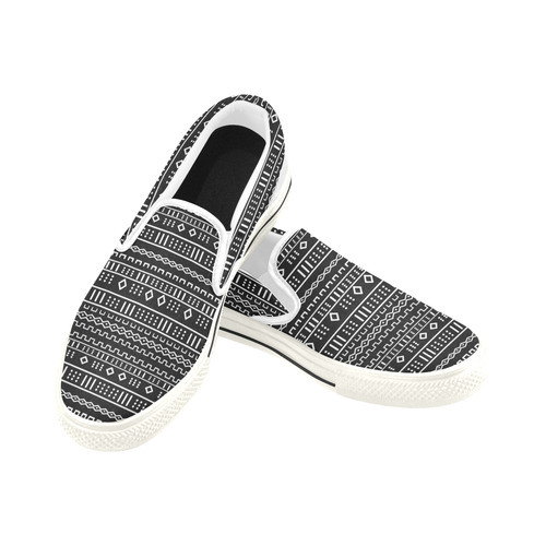 Black and White Modern Mudcloth Slip-on Canvas Shoes for Kid (Model 019)