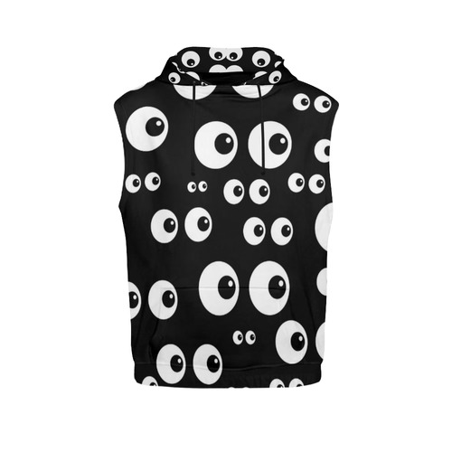 Black And White Eyes All Over Print Sleeveless Hoodie for Men (Model H15)