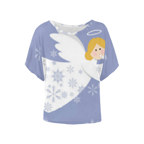 Beautiful Christmas Angel Snow Snowflakes Trumpet Women's Batwing-Sleeved Blouse T shirt (Model T44)