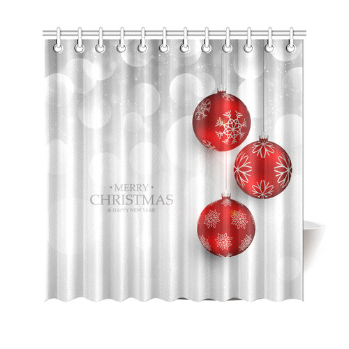 Merry Christmas Red Ornaments Snow Shower Curtain 69"x70"