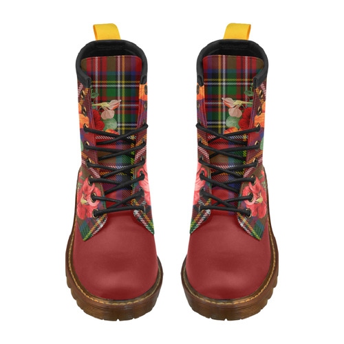 Tartan and Nasturtiums (red toe) High Grade PU Leather Martin Boots For Women Model 402H