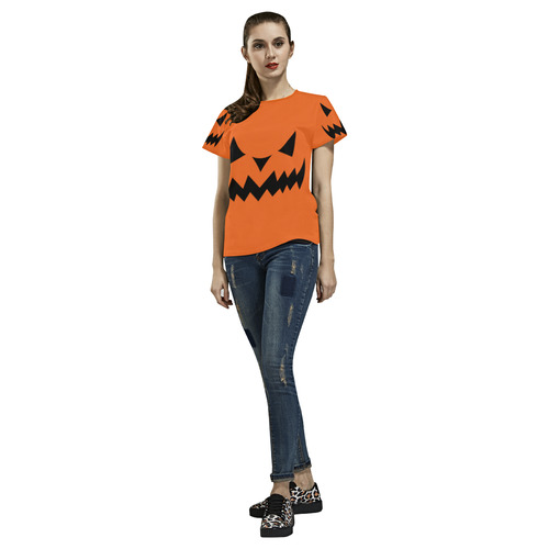 Mad Pumpkin Face All Over Print T-Shirt for Women (USA Size) (Model T40)