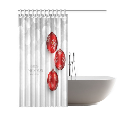 Merry Christmas Red Ornaments Snow Shower Curtain 69"x70"