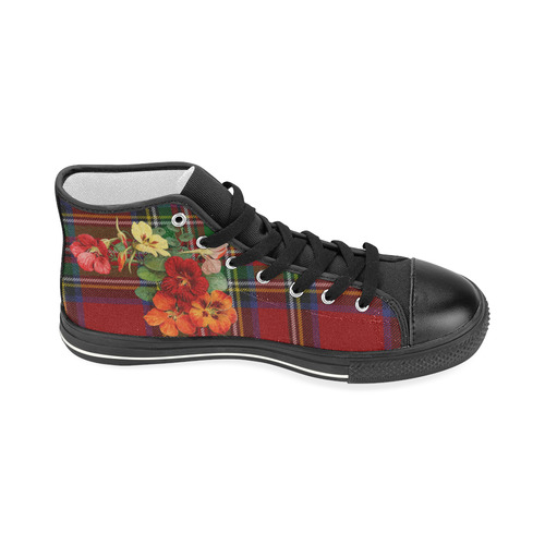 Tartan and Nasturtiums Women's Classic High Top Canvas Shoes (Model 017)