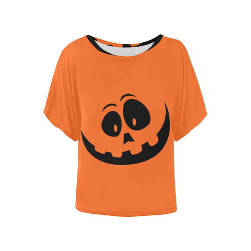 Happy Pumpkin Face Women's Batwing-Sleeved Blouse T shirt (Model T44)