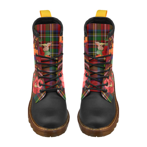 Tartan and Nasturtiums (black toe) High Grade PU Leather Martin Boots For Women Model 402H