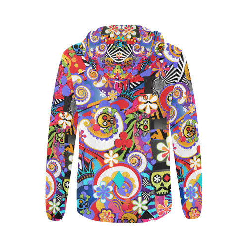 Juleez Sugar Skull Pop Art Colorful Print All Over Print Full Zip Hoodie for Women (Model H14)