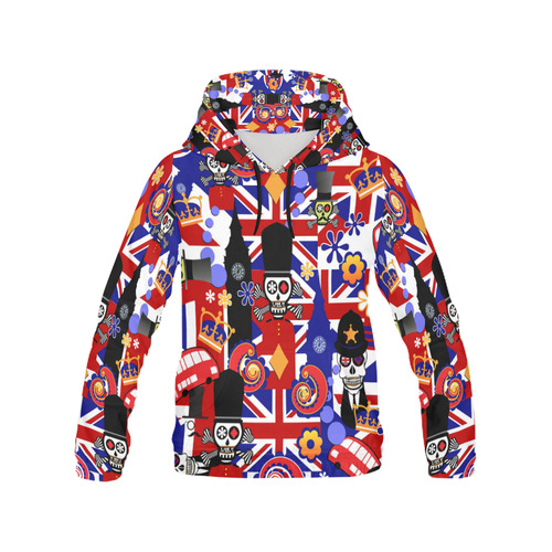 UK London Flag Brit Sugar Skull All Over Print Hoodie for Women (USA Size) (Model H13)