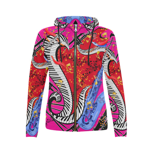 Colorful Women's Music Print Colorful Hoodie by Juleez All Over Print Full Zip Hoodie for Women (Model H14)
