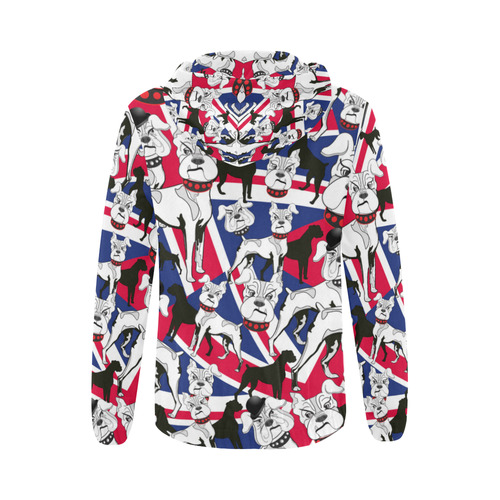 Ladies Bulldog UK London Flag Pop Art All Over Print Full Zip Hoodie for Women (Model H14)