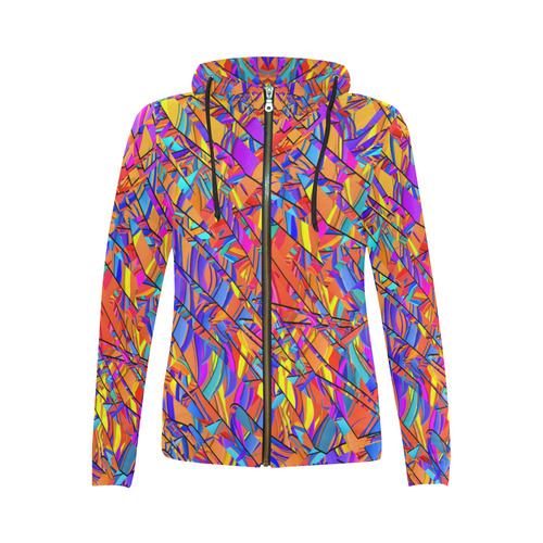 Color Fractal Bright Graphic Print All Over Print Full Zip Hoodie for Women (Model H14)