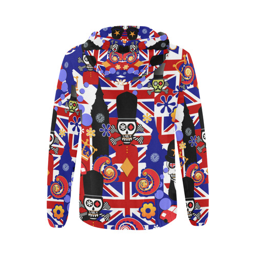 UK London Flag Brit Sugar Skull All Over Print Full Zip Hoodie for Women (Model H14)