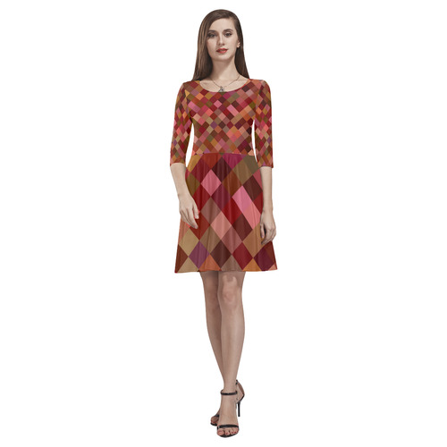 Autumn Colored Squares Orange Tethys Half-Sleeve Skater Dress(Model D20)