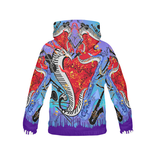 Colorful Music Print Colorful Hoodie by Juleez All Over Print Hoodie for Women (USA Size) (Model H13)