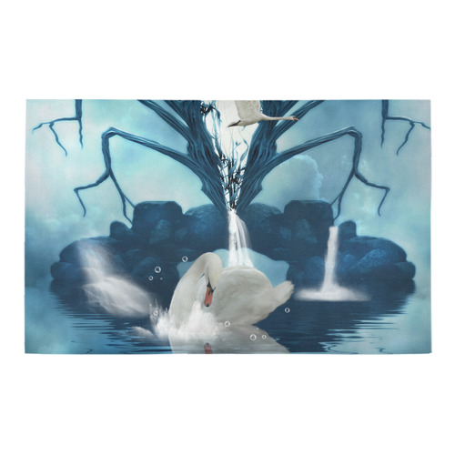 Beautiful swan with waterfalls Bath Rug 20''x 32''