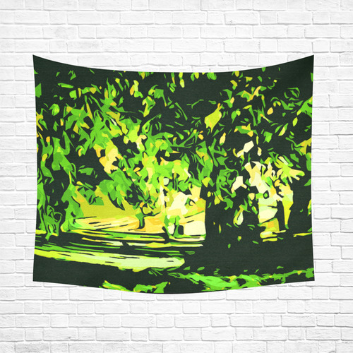 Forest Park Trees Abstract Landscape Cotton Linen Wall Tapestry 60"x 51"