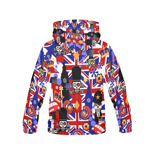 UK London Flag Brit Sugar Skull All Over Print Hoodie for Women (USA Size) (Model H13)