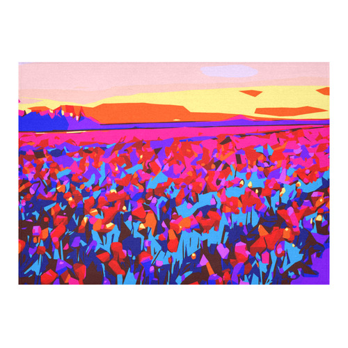 Tulip Fields Sunset Abstract Geometric Landscape Cotton Linen Tablecloth 60"x 84"