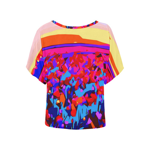 Tulip Fields Sunset Abstract Geometric Landscape Women's Batwing-Sleeved Blouse T shirt (Model T44)
