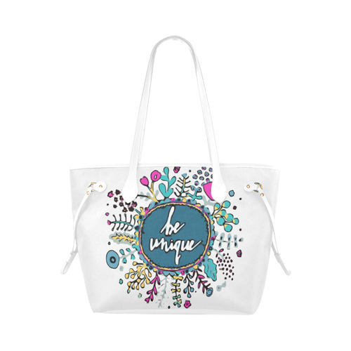 Pink Teal Be Unique Floral Watercolor Clover Canvas Tote Bag (Model 1661)
