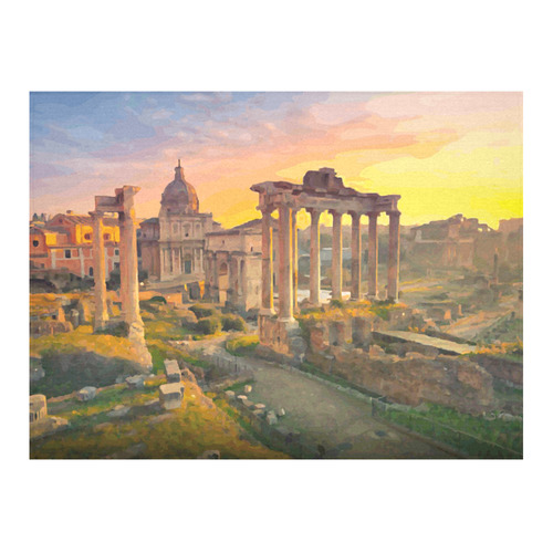 Rome Travel Ruins of Forum St Peters Dome Sunset Cotton Linen Tablecloth 52"x 70"