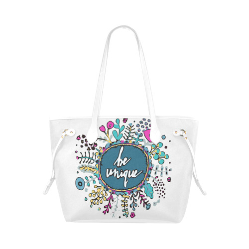 Pink Teal Be Unique Floral Watercolor Clover Canvas Tote Bag (Model 1661)