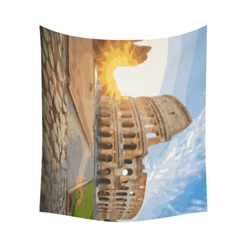 Rome Coliseum At Sunset Cotton Linen Wall Tapestry 60"x 51"