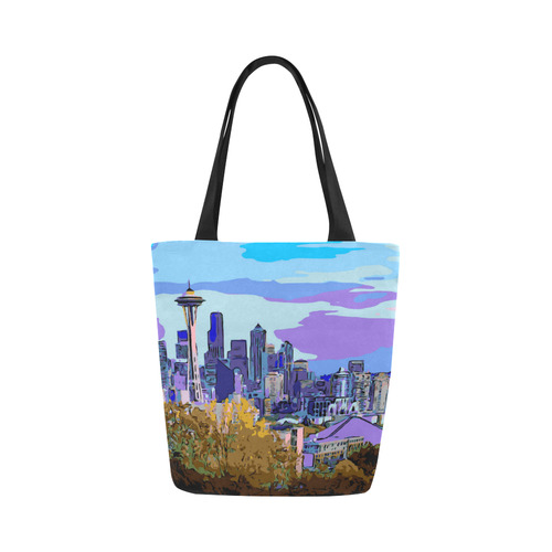Seattle Skyline Space Needle Mt Rainier Canvas Tote Bag (Model 1657)