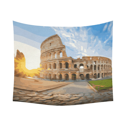 Rome Coliseum At Sunset Cotton Linen Wall Tapestry 60"x 51"