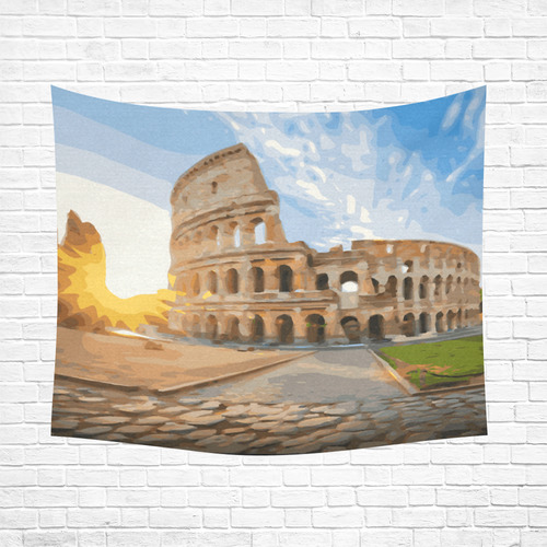 Rome Coliseum At Sunset Cotton Linen Wall Tapestry 60"x 51"