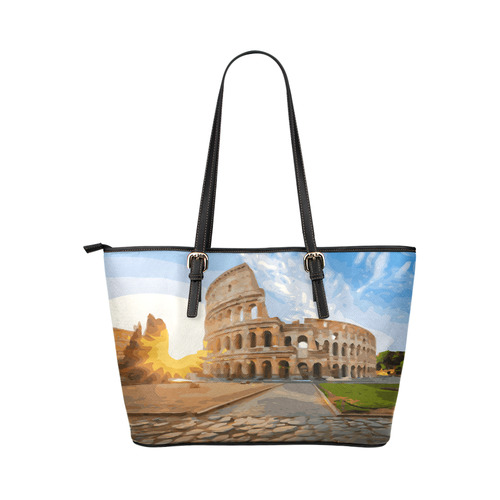 Rome Coliseum At Sunset Leather Tote Bag/Large (Model 1651)
