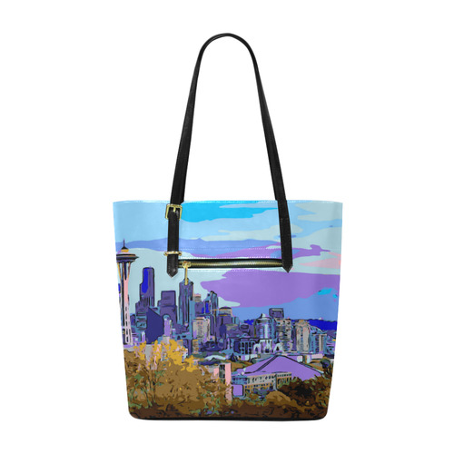 Seattle Skyline Space Needle Mt Rainier Euramerican Tote Bag/Small (Model 1655)