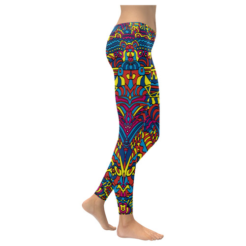 Groovy ZenDoodle Colorful Art Women's Low Rise Leggings (Invisible Stitch) (Model L05)